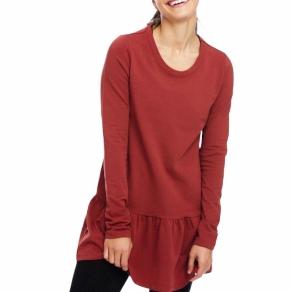 NWOT Satva Organic Corrine Long Sleeve Peplum Hem Tunic Sweatshirt Ember Small